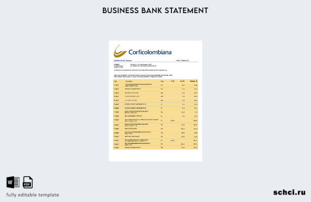 цифровая загрузка Corficolombiana Bank, выписка по текущему счету, шаблон Word и